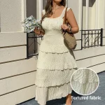 Plus Size Women Solid Color Tiered Ruffled Summer Dress 2 | PricZone Plus Size Women Solid Color Tiered Ruffled Summer Dress 2 | PricZone