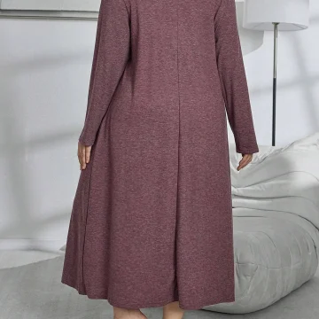 Plus Size V-Neck Long Sleeve Pleated Sleep Dress 1