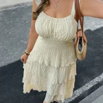 Plus Size Women Solid Color Tiered Ruffled Summer Dress 6 | PricZone Plus Size Women Solid Color Tiered Ruffled Summer Dress 6 | PricZone