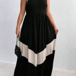 Plus Size Sleeveless Color Block Maxi Dress 2 | PricZone