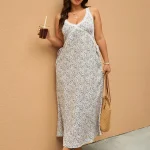 Plus Size Ditsy Floral Lace Maxi Dress with Tie Side Strap 1 | PricZone Plus Size Ditsy Floral Lace Maxi Dress with Tie Side Strap 1 | PricZone