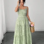 Light Green Tiny Floral Tiered Maxi Dress with Tie Shoulder 6 | PricZone Light Green Tiny Floral Tiered Maxi Dress with Tie Shoulder 6 | PricZone