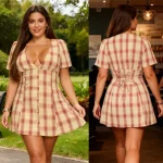 Plus Size VNeck Plaid Mini Dress 2 | PricZone Plus Size V Neck Plaid Mini Dress 2 | PricZone