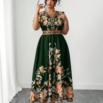Plus Size Bohemian Floral V-Neck Maxi Dress 2