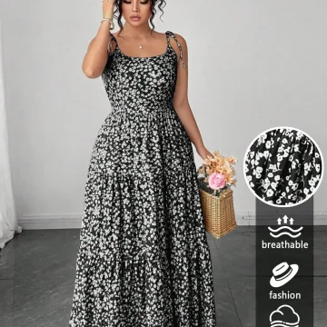 Light Green Tiny Floral Tiered Maxi Dress with Tie Shoulder 2