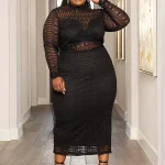 Plus Size Women Semi Sheer Lace Long Slim Fit Summer Dress 2 | PricZone Plus Size Women Semi Sheer Lace Long Slim Fit Summer Dress 2 | PricZone