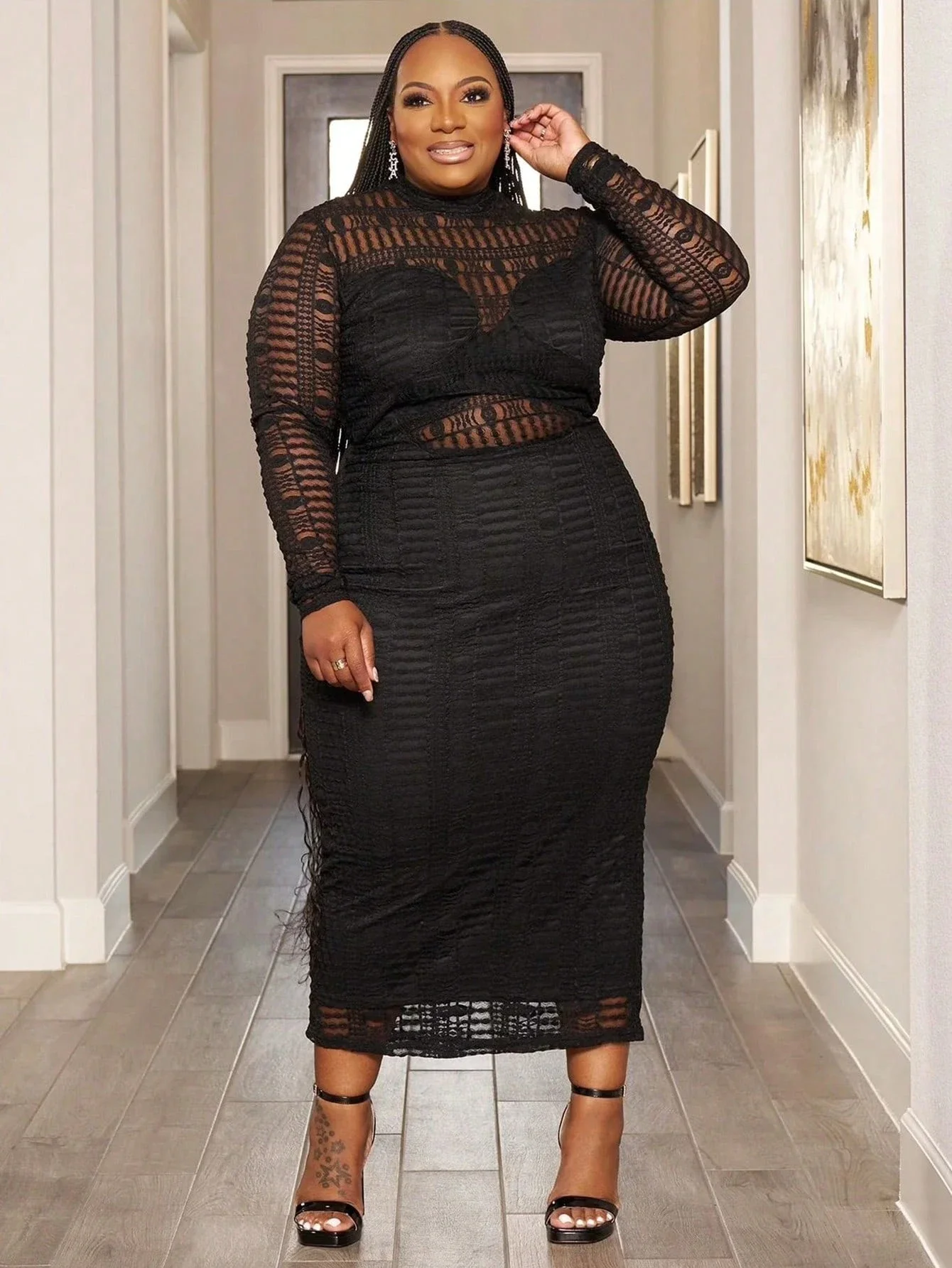 Plus Size Women Semi Sheer Lace Long Slim Fit Summer Dress 2 | PricZone Plus Size Women Semi Sheer Lace Long Slim Fit Summer Dress 2 | PricZone