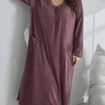 Plus Size VNeck Long Sleeve Pleated Sleep Dress 3 | PricZone Plus Size V Neck Long Sleeve Pleated Sleep Dress 3 | PricZone