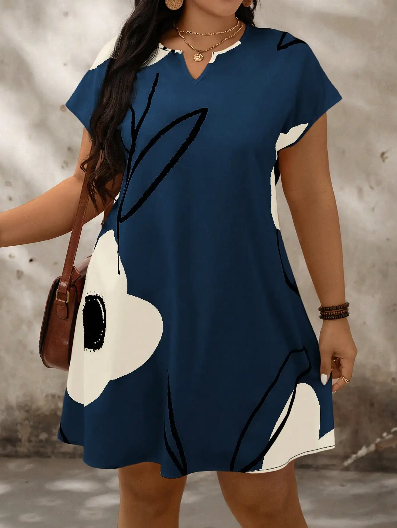 Plus Size Floral Notch VNeck Batwing Sleeve Summer Dress 6 | PricZone Plus Size Floral Notch V Neck Batwing Sleeve Summer Dress 6 | PricZone