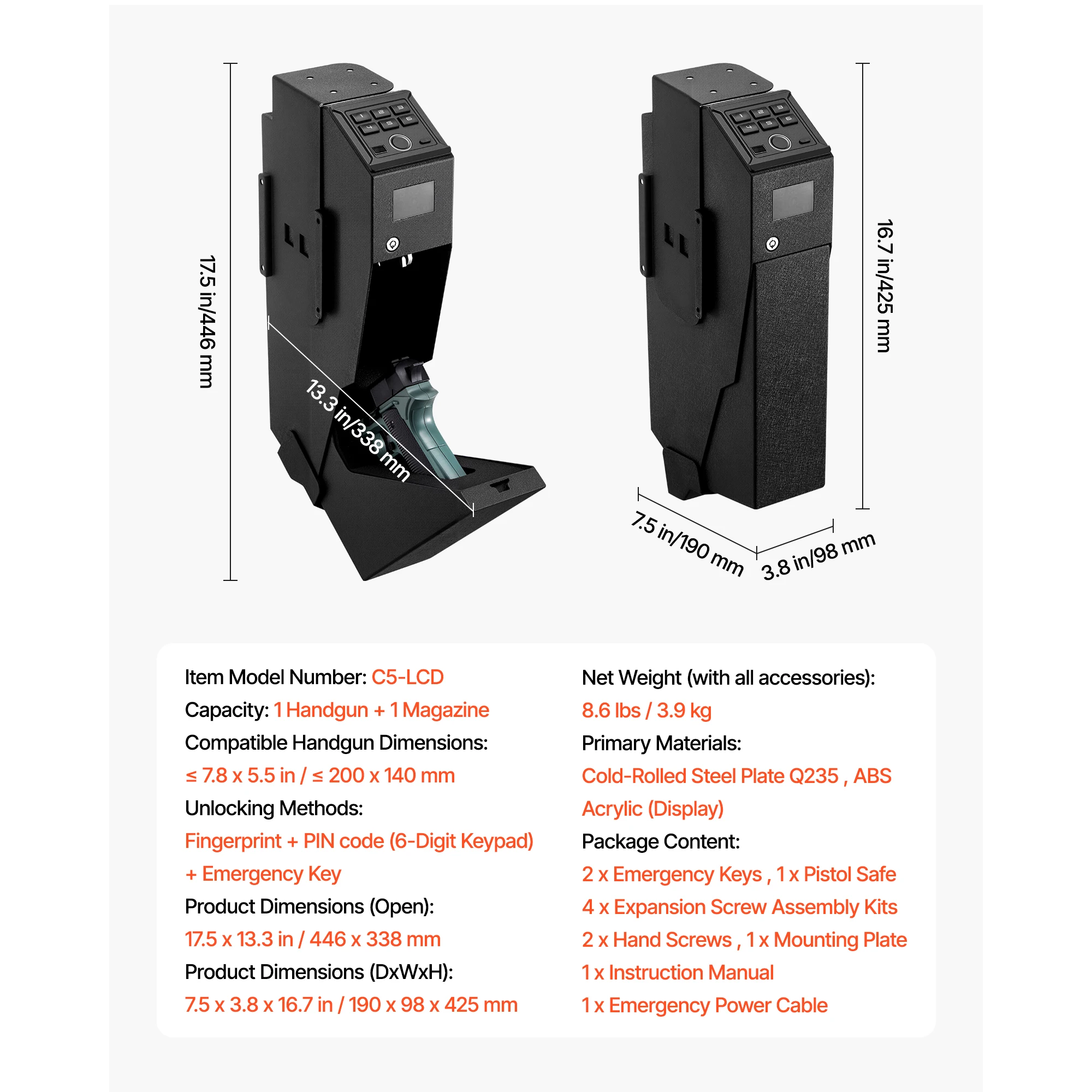 3Way Handgun Safe with Fingerprint Password 6 | PricZone 3 Way Handgun Safe with Fingerprint Password 6 | PricZone