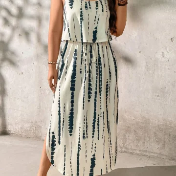 Plus Size Tie Dye Maxi Dress with Slit and Cinched Waist 1 | PricZone