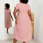 Boho Plus Size V Neck Gingham Long Summer Dress 5 | PricZone