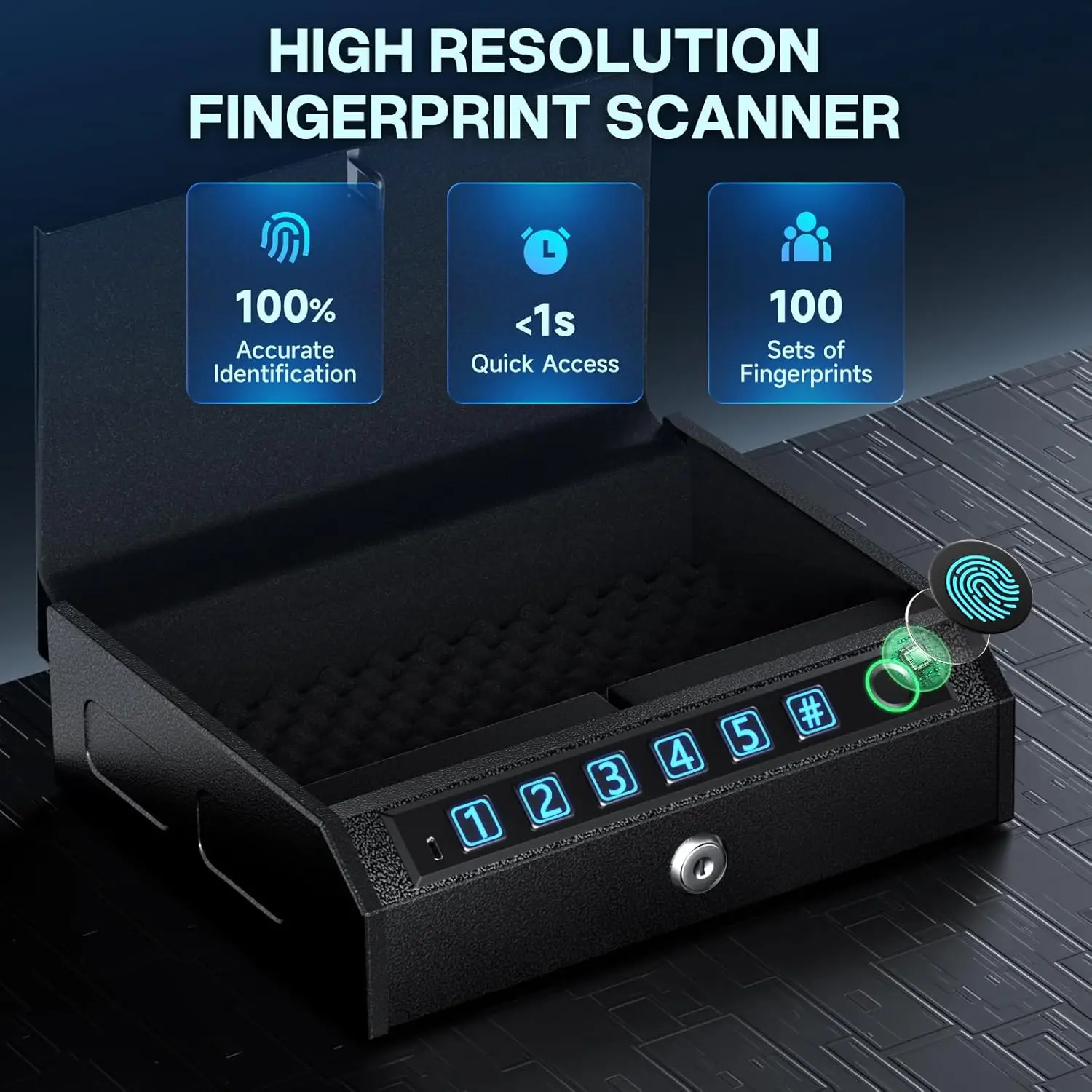 Biometric Handgun Safe with Drop Slot Quick Access LED 8