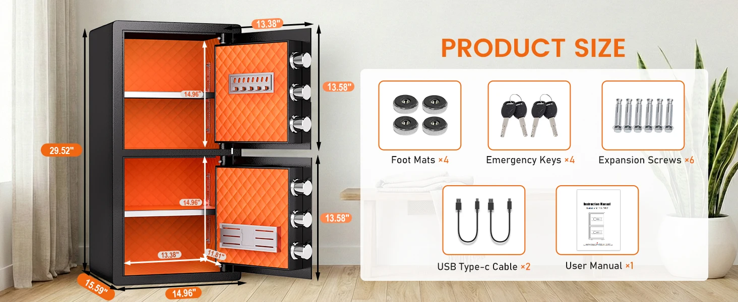 Heavy-Duty Large Capacity Safe with Hidden Knob and Dual 9