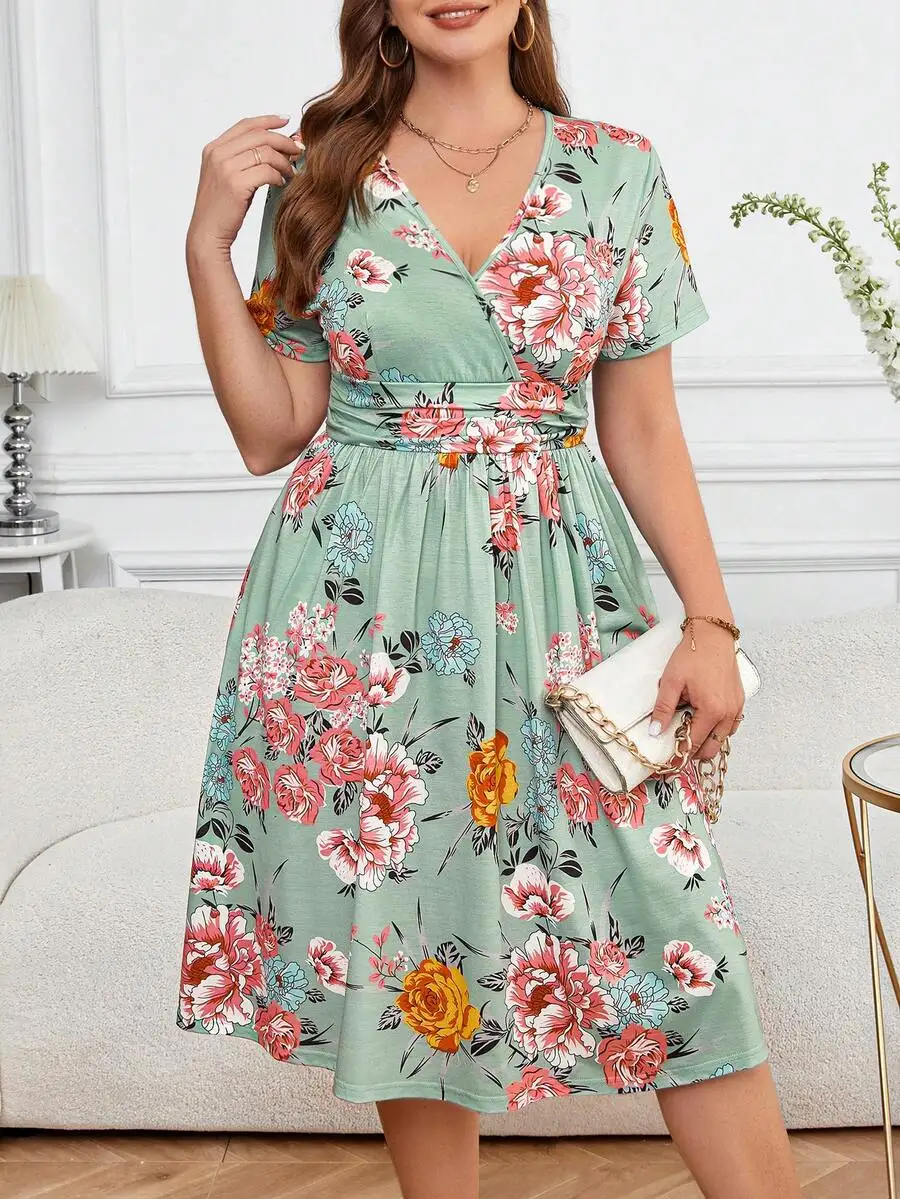 Plus Size Womens Floral Wrap Dress with Pockets 5 | PricZone Plus Size Womens Floral Wrap Dress with Pockets 5 | PricZone