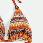 Adjustable Halter Triangle Bikini Top with Ethnic Print Trim 3 | PricZone