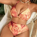 Vibrant Orange Abstract Print Plus Size Sheer Swimwear Set 4 | PricZone