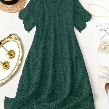 Plus Size Lace V-Neck A-Line Dress with Scallop Trim 2