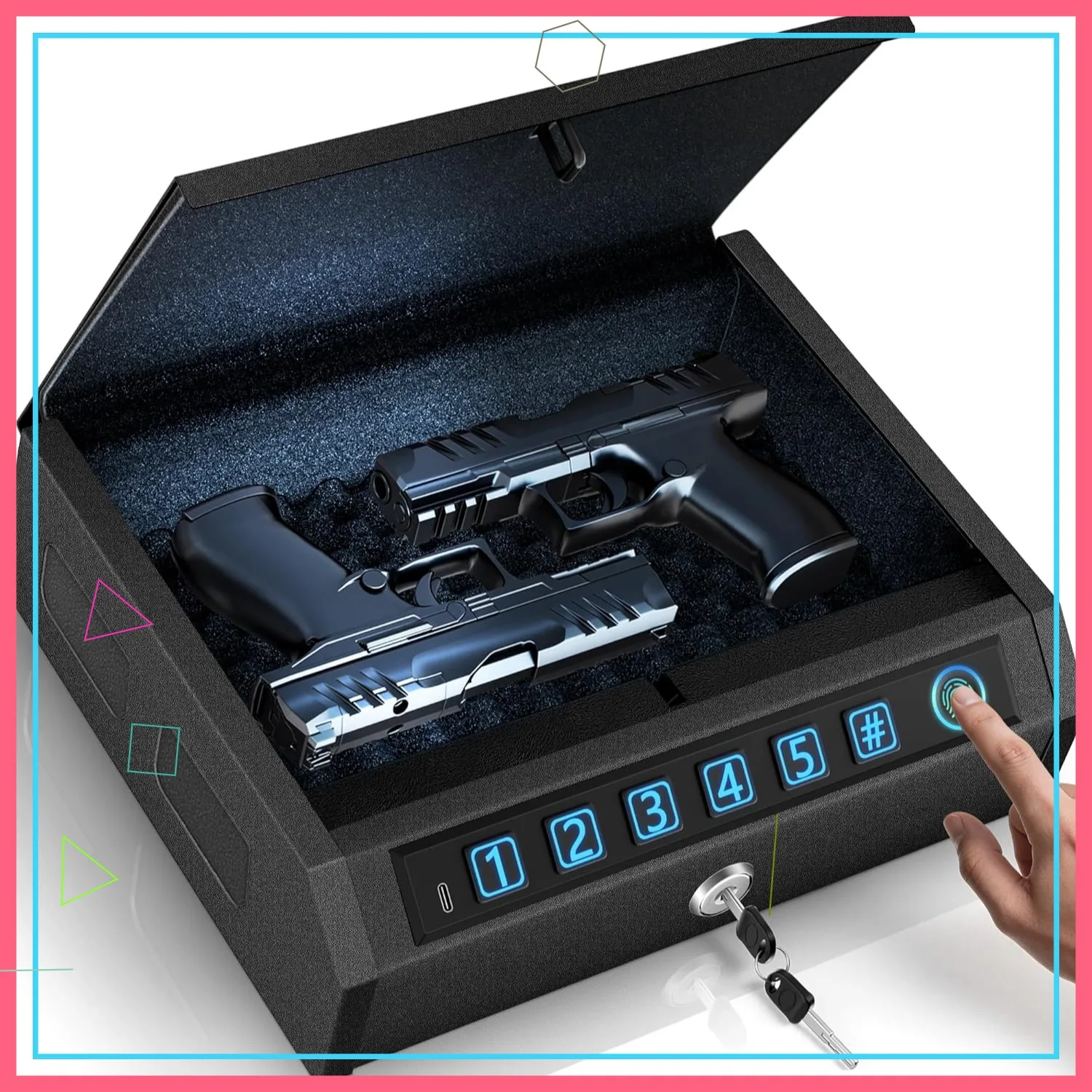 Biometric Handgun Safe with Drop Slot Quick Access LED 7