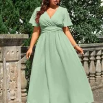 Plus Size Solid Color Wrap Neck Maxi Dress for Formal 3 | PricZone