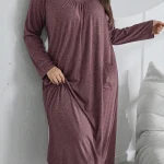 Plus Size VNeck Long Sleeve Pleated Sleep Dress 4 | PricZone Plus Size V Neck Long Sleeve Pleated Sleep Dress 4 | PricZone
