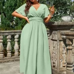 Plus Size Solid Color Wrap Neck Maxi Dress for Formal 5 | PricZone