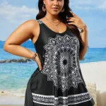 Plus Size Womens Mandala Print Sleeveless Swim Dress 2 | PricZone