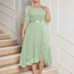 Plus Size Floral Lace Chiffon Cocktail Dress with Ruffle Hem 2 | PricZone Plus Size Floral Lace Chiffon Cocktail Dress with Ruffle Hem 2 | PricZone