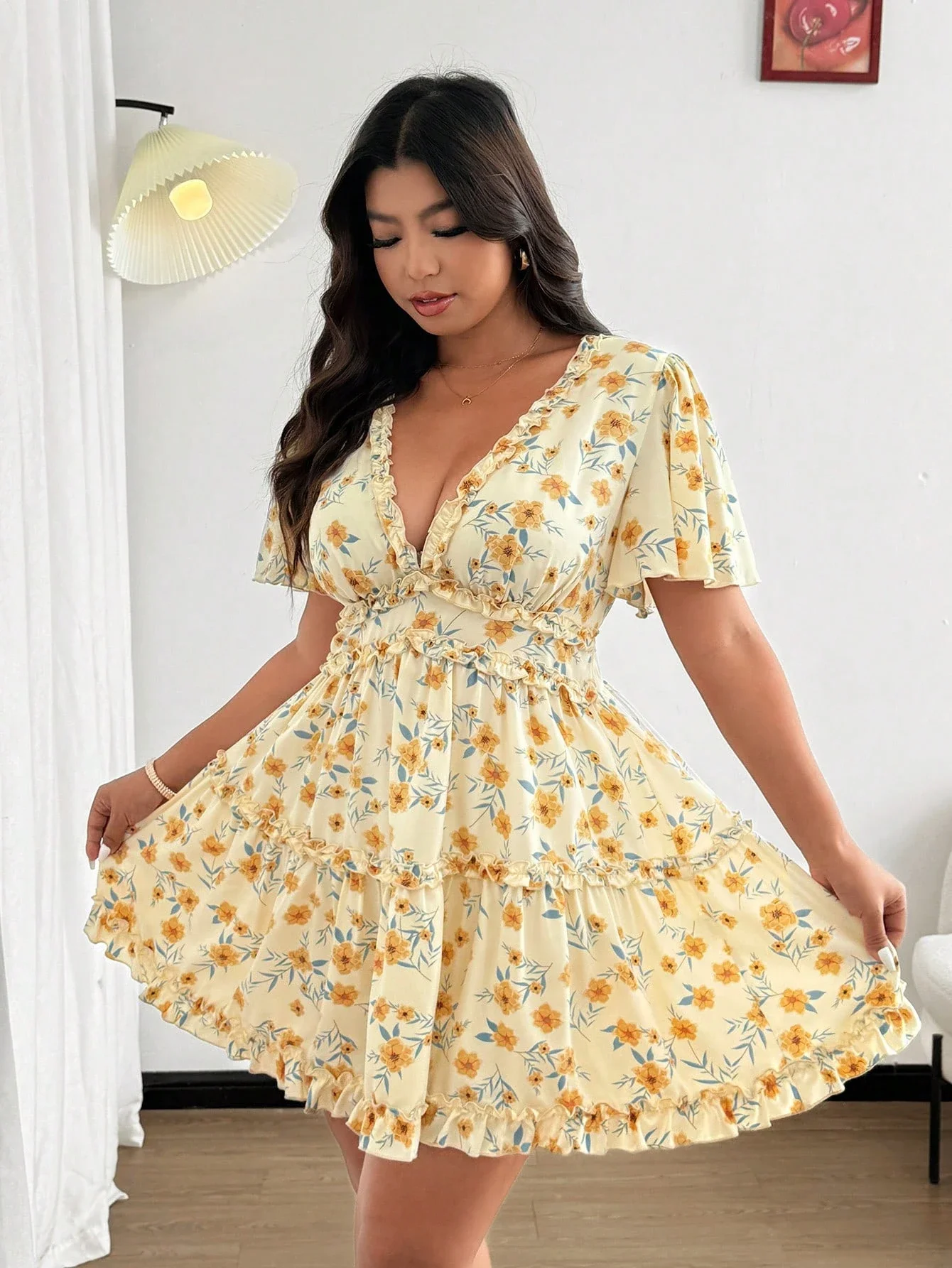 Plus Size Women Summer Chiffon Floral Ruffle Sleeve Mini 5 | PricZone Plus Size Women Summer Chiffon Floral Ruffle Sleeve Mini 5 | PricZone