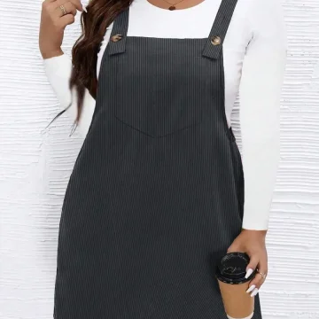 Plus Size Solid Color Minimalist Casual Pinafore Dress 2