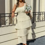Plus Size Women Solid Color Tiered Ruffled Summer Dress 1 | PricZone Plus Size Women Solid Color Tiered Ruffled Summer Dress 1 | PricZone