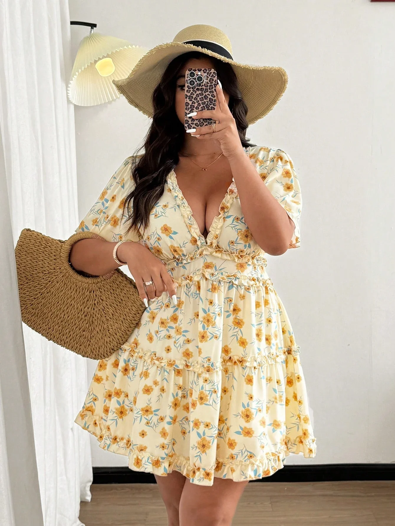 Plus Size Women Summer Chiffon Floral Ruffle Sleeve Mini 4 | PricZone Plus Size Women Summer Chiffon Floral Ruffle Sleeve Mini 4 | PricZone