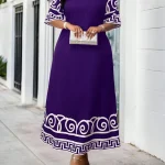 Purple Plus Size Greek Key Pattern Maxi Dress 5 | PricZone