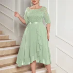 Plus Size Floral Lace Chiffon Cocktail Dress with Ruffle Hem 5 | PricZone Plus Size Floral Lace Chiffon Cocktail Dress with Ruffle Hem 5 | PricZone