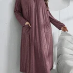 Plus Size VNeck Long Sleeve Pleated Sleep Dress 5 | PricZone Plus Size V Neck Long Sleeve Pleated Sleep Dress 5 | PricZone