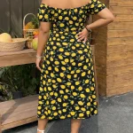 Casual Summer Plus Size Lemon Print Split Maxi Dress 2 | PricZone