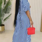 Plus Size Striped Shirt Dress with Side Slit 6 | PricZone Plus Size Striped Shirt Dress with Side Slit 6 | PricZone
