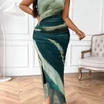 Plus Size Tie Dye Maxi Dress with Asymmetrical Neck 3 | PricZone