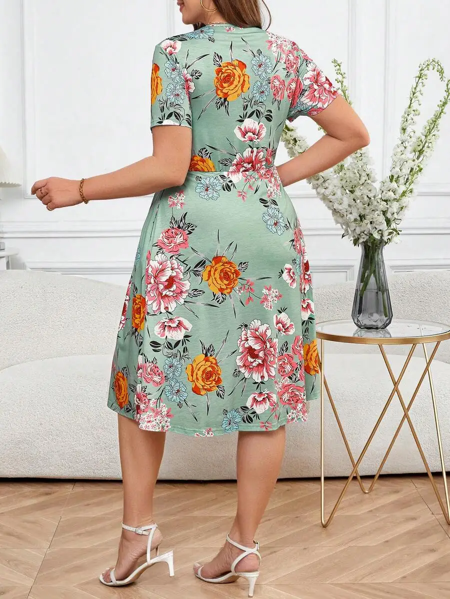Plus Size Womens Floral Wrap Dress with Pockets 3 | PricZone Plus Size Womens Floral Wrap Dress with Pockets 3 | PricZone