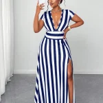 Plus Size Womens Summer Striped Maxi Dress 2 | PricZone