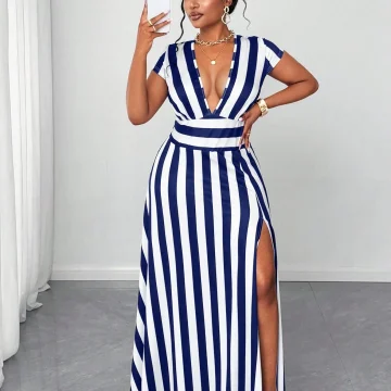 Plus Size Women's Summer Striped Maxi Dress 2