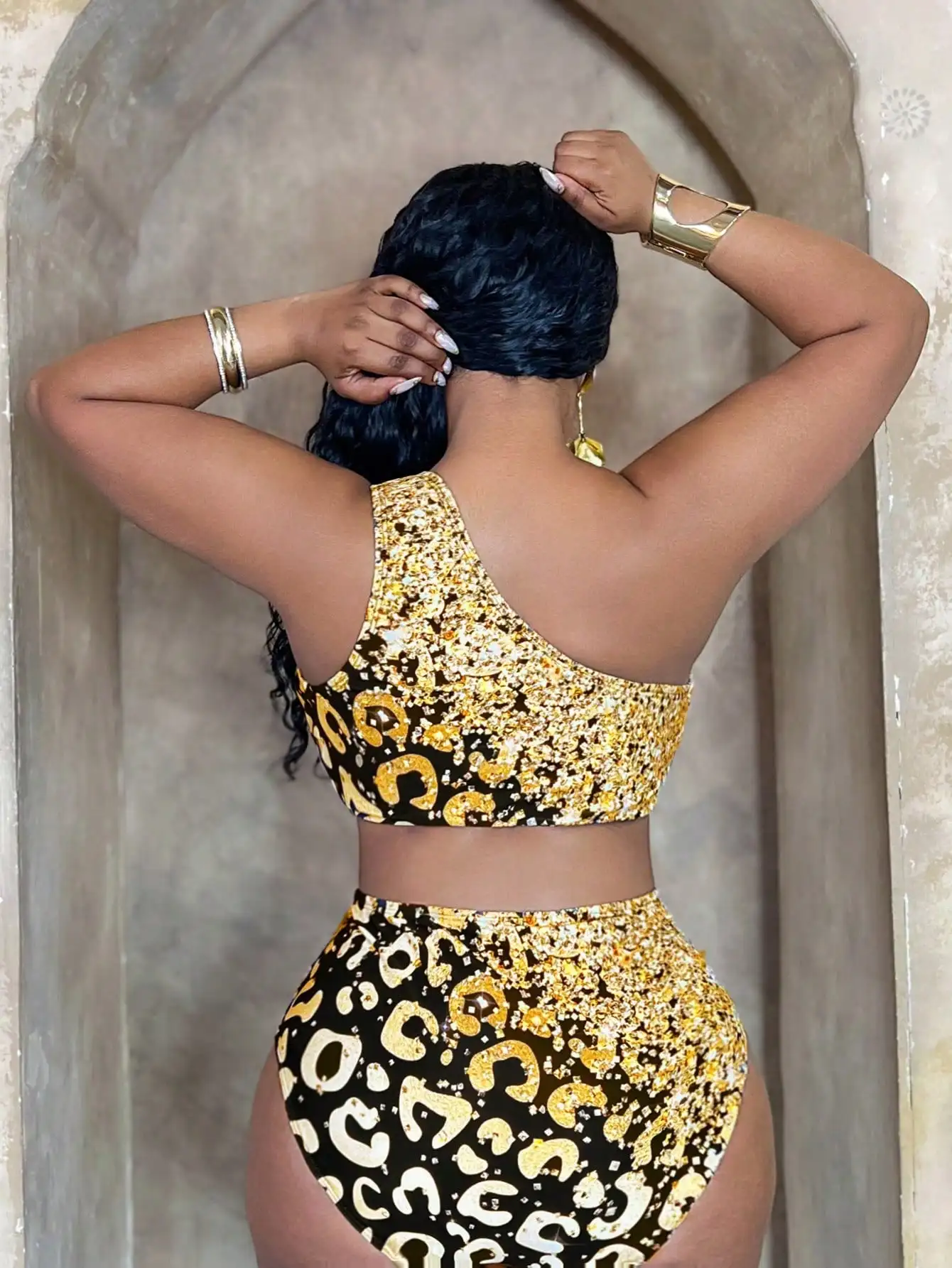 Gold Leopard Print Halter Bikini Set 5 | PricZone Gold Leopard Print Halter Bikini Set 5 | PricZone