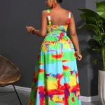 Plus Size Color Block Spaghetti Strap Loose Maxi Dress 2 | PricZone