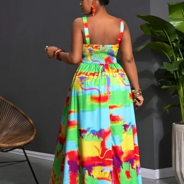 Plus Size Color Block Spaghetti Strap Loose Maxi Dress 2
