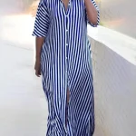 Plus Size Striped Shirt Dress with Side Slit 3 | PricZone Plus Size Striped Shirt Dress with Side Slit 3 | PricZone