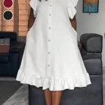 Plus Size Womens Ruffle Trim Casual Dress White 3 | PricZone