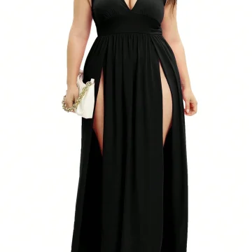Plus Size Women Solid Color Swing Party Dress 1 | PricZone