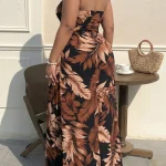 Summer Women Plus Size Maxi Dress Leaf Print High Slit 2 | PricZone Summer Women Plus Size Maxi Dress Leaf Print High Slit 2 | PricZone