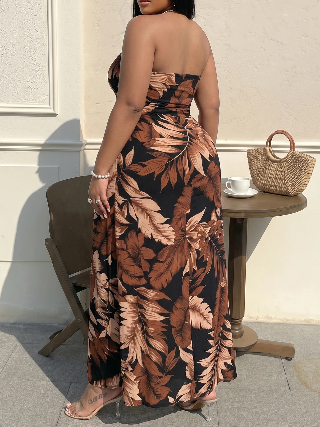 Summer Women Plus Size Maxi Dress Leaf Print High Slit 2 | PricZone Summer Women Plus Size Maxi Dress Leaf Print High Slit 2 | PricZone