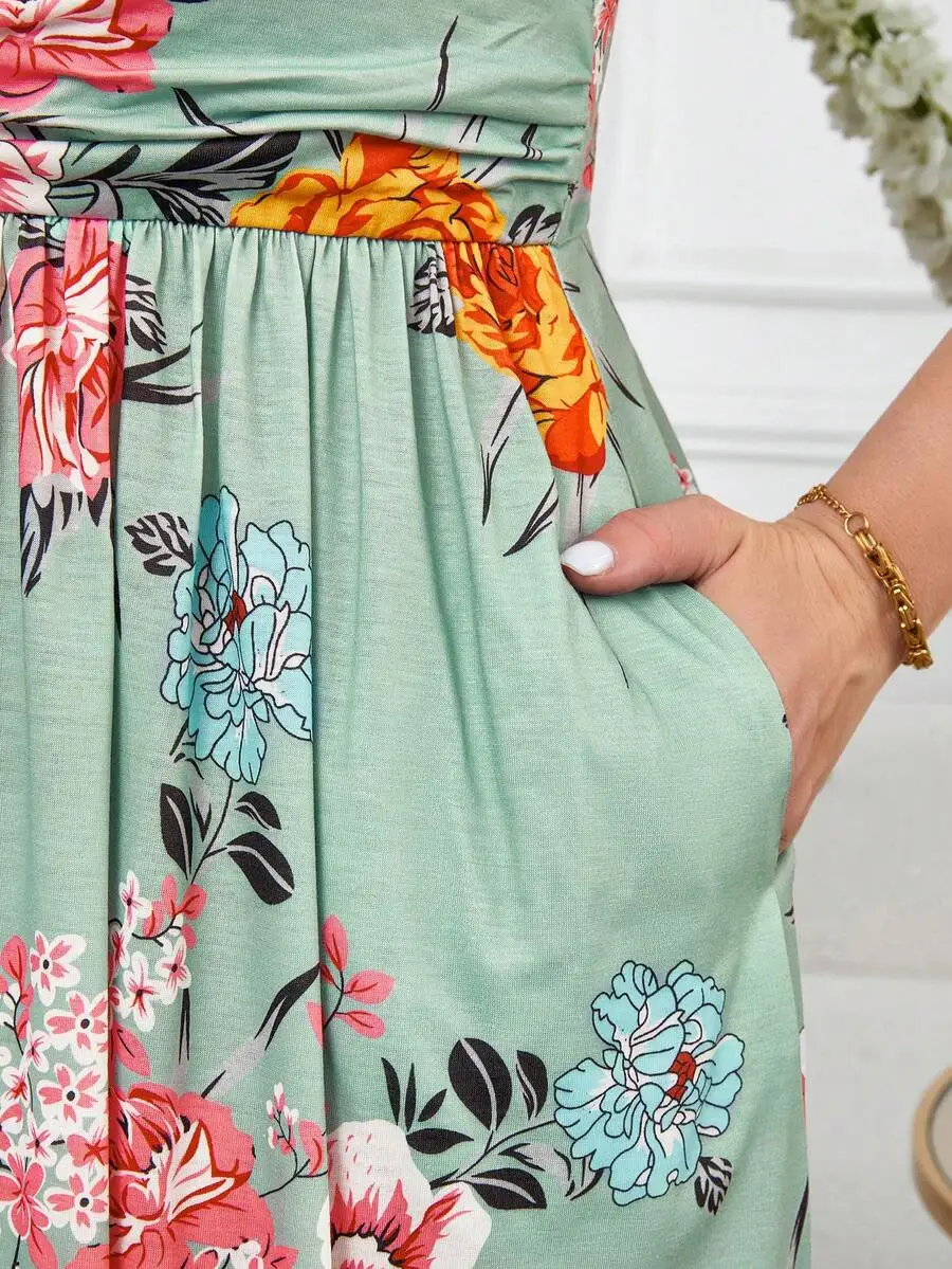 Plus Size Womens Floral Wrap Dress with Pockets 4 | PricZone Plus Size Womens Floral Wrap Dress with Pockets 4 | PricZone